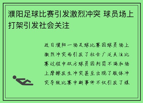 濮阳足球比赛引发激烈冲突 球员场上打架引发社会关注