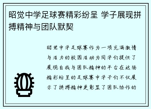 昭觉中学足球赛精彩纷呈 学子展现拼搏精神与团队默契