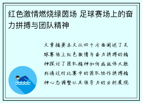红色激情燃烧绿茵场 足球赛场上的奋力拼搏与团队精神