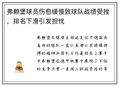 弗赖堡球员伤愈缓慢致球队战绩受挫，排名下滑引发担忧