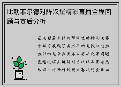 比勒菲尔德对阵汉堡精彩直播全程回顾与赛后分析
