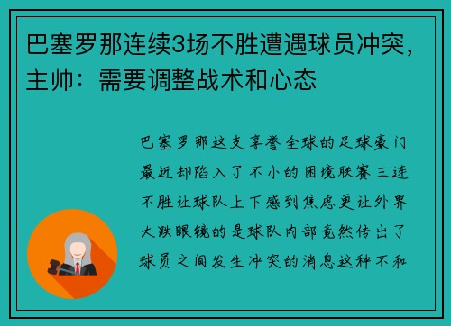巴塞罗那连续3场不胜遭遇球员冲突，主帅：需要调整战术和心态