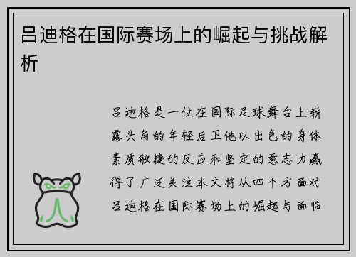 吕迪格在国际赛场上的崛起与挑战解析